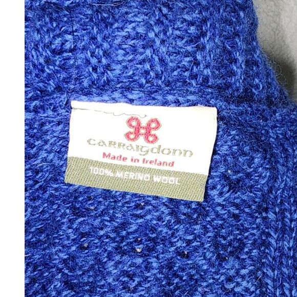Carraig Donn Royal Blue 100% Merino Wool Cable Knit Cardigan Sweater - Picture 7 of 8